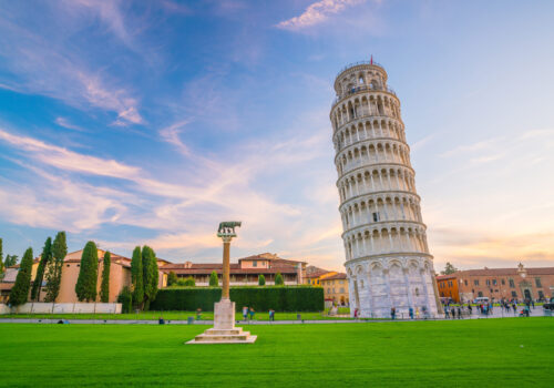 The Leaning Tower in a sunny day in Pisa, Italy.